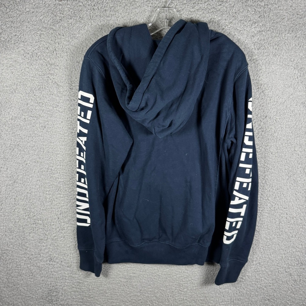 Y2K Undefeated Mens Navy Blue Graphic Full Zip Hoodie Logo Sleeves Medium 2000s - Picture 2 of 6
